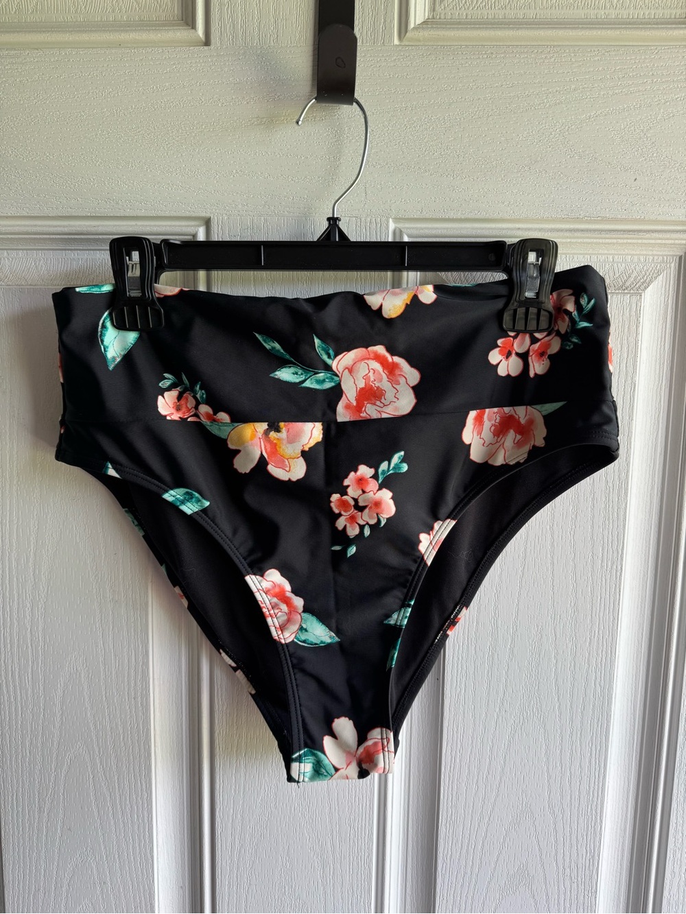 Xhilaration Black Floral High-Waist Swim Bottoms